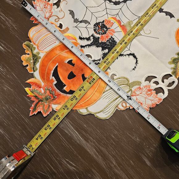 Halloween Table Runner Black Cat Pumpkin Bats Spider Web Embroidered Decor - Picture 8 of 9